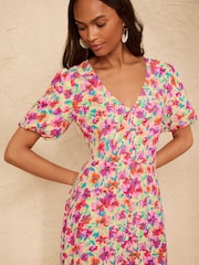 Love & Roses Yellow Floral Button Down Puff Sleeve Mini Dress - Image 5 of 5
