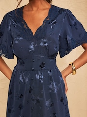 Love & Roses Navy Lace Satin Mini Tea Dress - Image 2 of 5