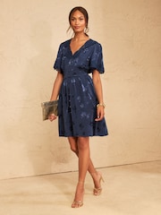 Love & Roses Navy Lace Satin Mini Tea Dress - Image 3 of 5