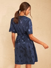 Love & Roses Navy Lace Satin Mini Tea Dress - Image 4 of 5