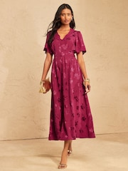 Love & Roses Berry Red Lace Midaxi Tea Dress - Image 1 of 5