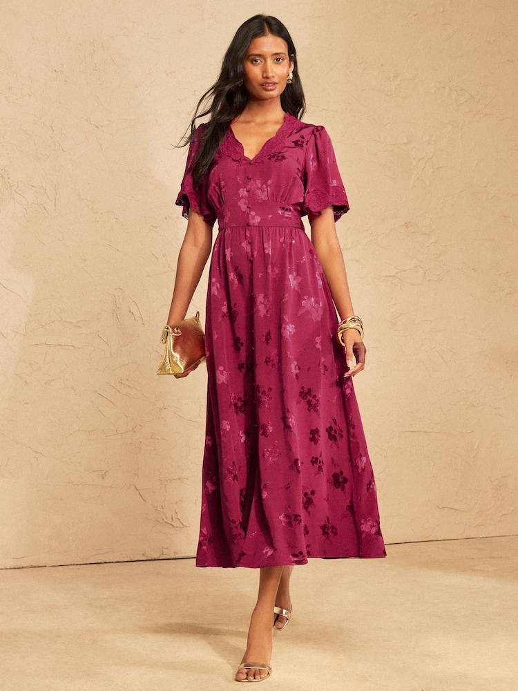 Love & Roses Berry Red Lace Midaxi Tea Dress - Image 1 of 5 Love & Roses Berry Red Lace Midaxi Tea Dress - Image 1 of 5