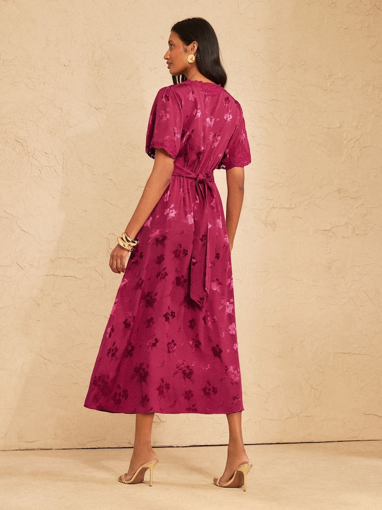 Love & Roses Berry Red Lace Midaxi Tea Dress - Image 2 of 5 Love & Roses Berry Red Lace Midaxi Tea Dress - Image 2 of 5