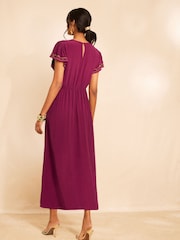 Love & Roses X RHS Purple Asymmetric Floral Embroidered Midi Dress - Image 4 of 5