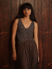FatFace Evelyn Bronze Metallic Knit Vest Top - Image 1 of 7