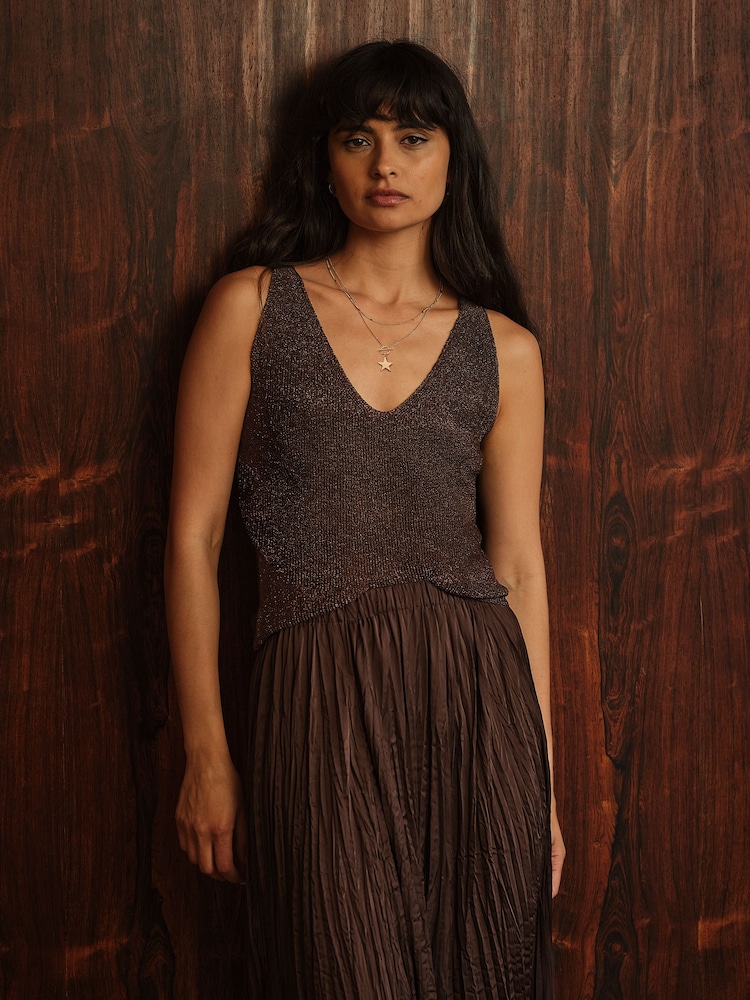 FatFace Evelyn Bronze Metallic Knit Vest Top - Image 1 of 7 FatFace Evelyn Bronze Metallic Knit Vest Top - Image 1 of 7