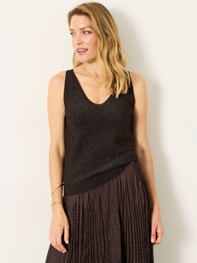 FatFace Evelyn Bronze Metallic Knit Vest Top - Image 2 of 7 FatFace Evelyn Bronze Metallic Knit Vest Top - Image 2 of 7