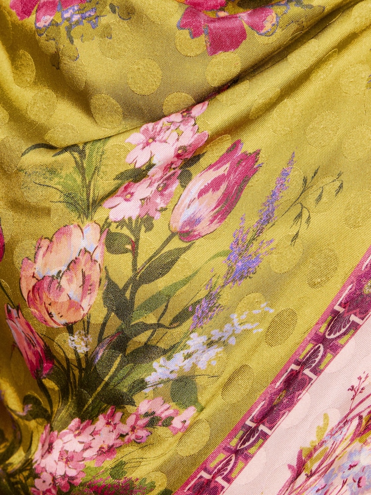 Love & Roses x RHS Lime Green Floral Satin Cowl Neck Midi Dress - Image 5 of 5