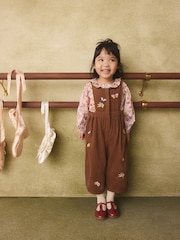 Brown Butterfly Embroidered Cord Dungaree and Blouse set (3mths-7yrs) - Image 1 of 11