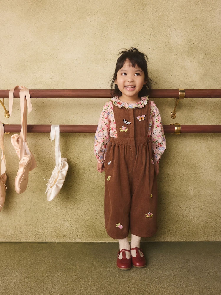 Brown Butterfly Embroidered Cord Dungaree and Blouse set (3mths-7yrs) - Image 1 of 11
