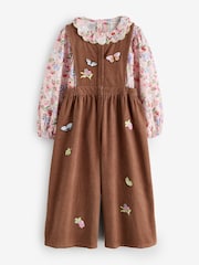 Brown Butterfly Embroidered Cord Dungaree and Blouse set (3mths-7yrs) - Image 5 of 11