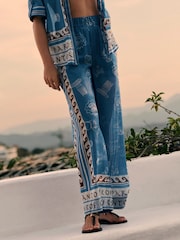 Blue Border Print Lightweight Pull-On Wide Leg Trousers - Image 2 of 6