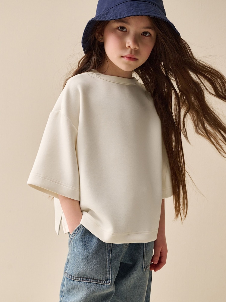 Ecru Supersoft Oversized Boxy T-Shirt (3-16yrs) - Image 1 of 8 Ecru Supersoft Oversized Boxy T-Shirt (3-16yrs) - Image 1 of 8
