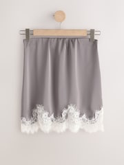 Grey Satin Lace Trim Mini Skirt - Image 5 of 8