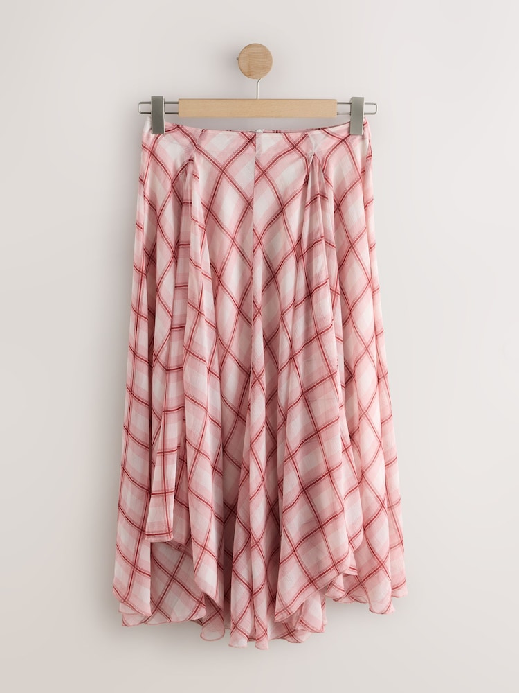 Pink/Ecru Check Godet Midi Skirt - Image 1 of 3 Pink/Ecru Check Godet Midi Skirt - Image 1 of 3