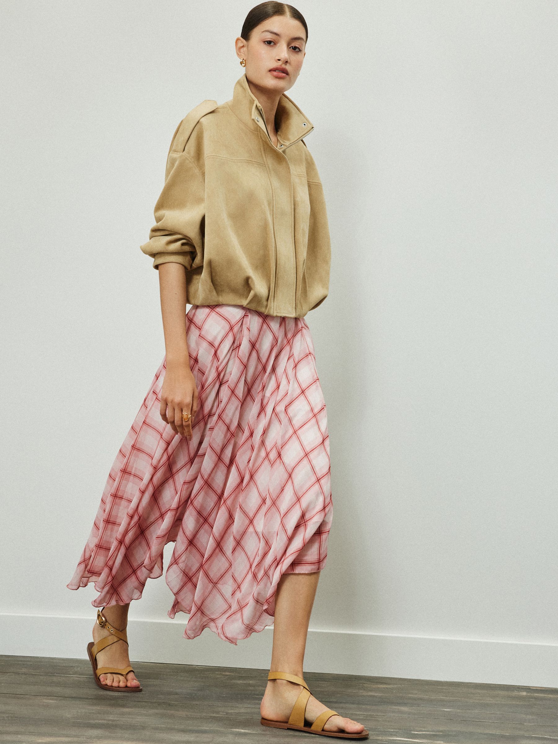 Buy Pink/Ecru Check Godet Midi Skirt from Next USA