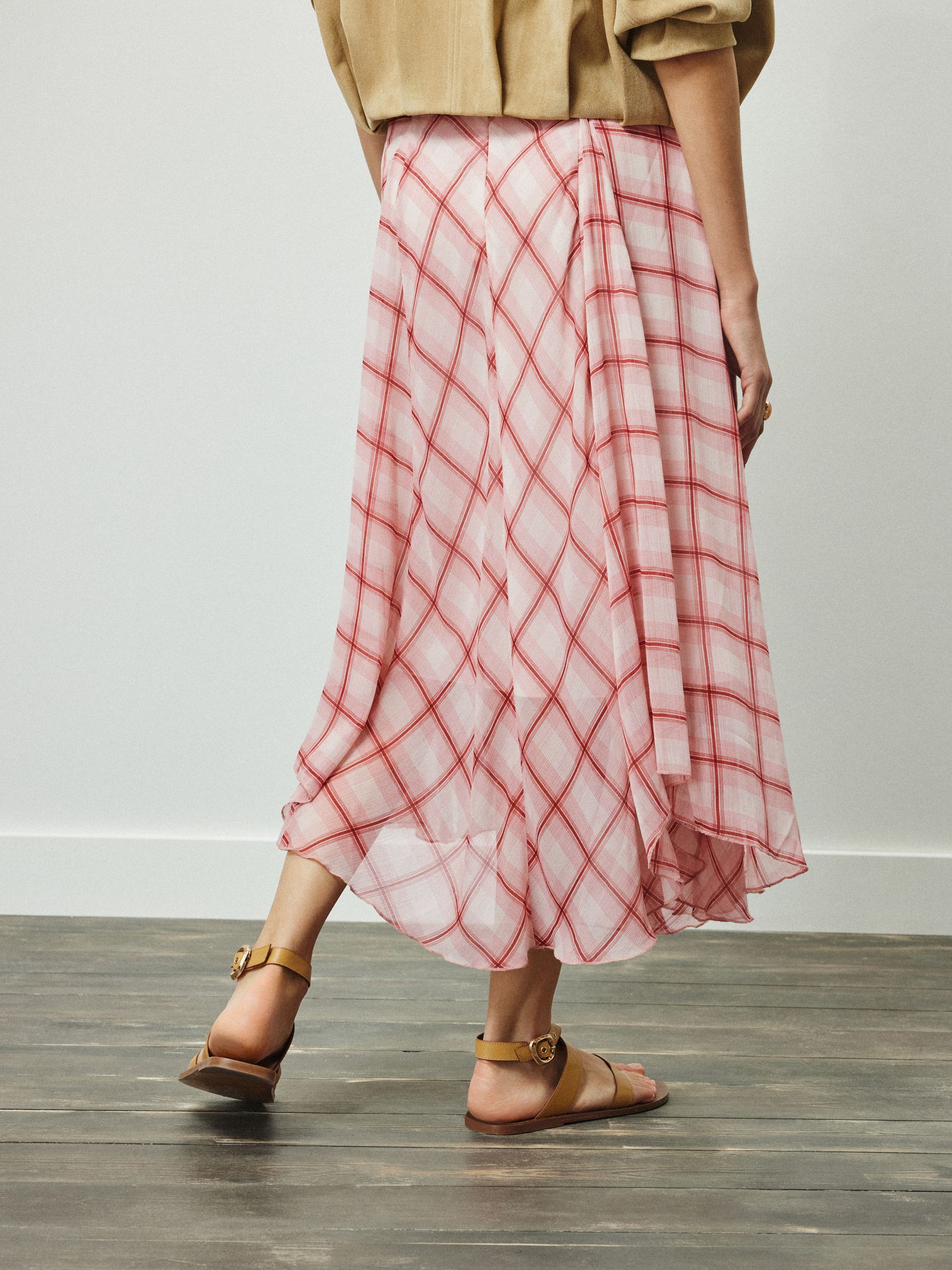Buy Pink/Ecru Check Godet Midi Skirt from Next USA