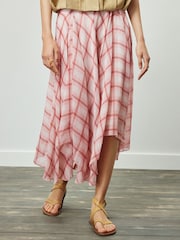 Pink/Ecru Check Godet Midi Skirt - Image 4 of 7