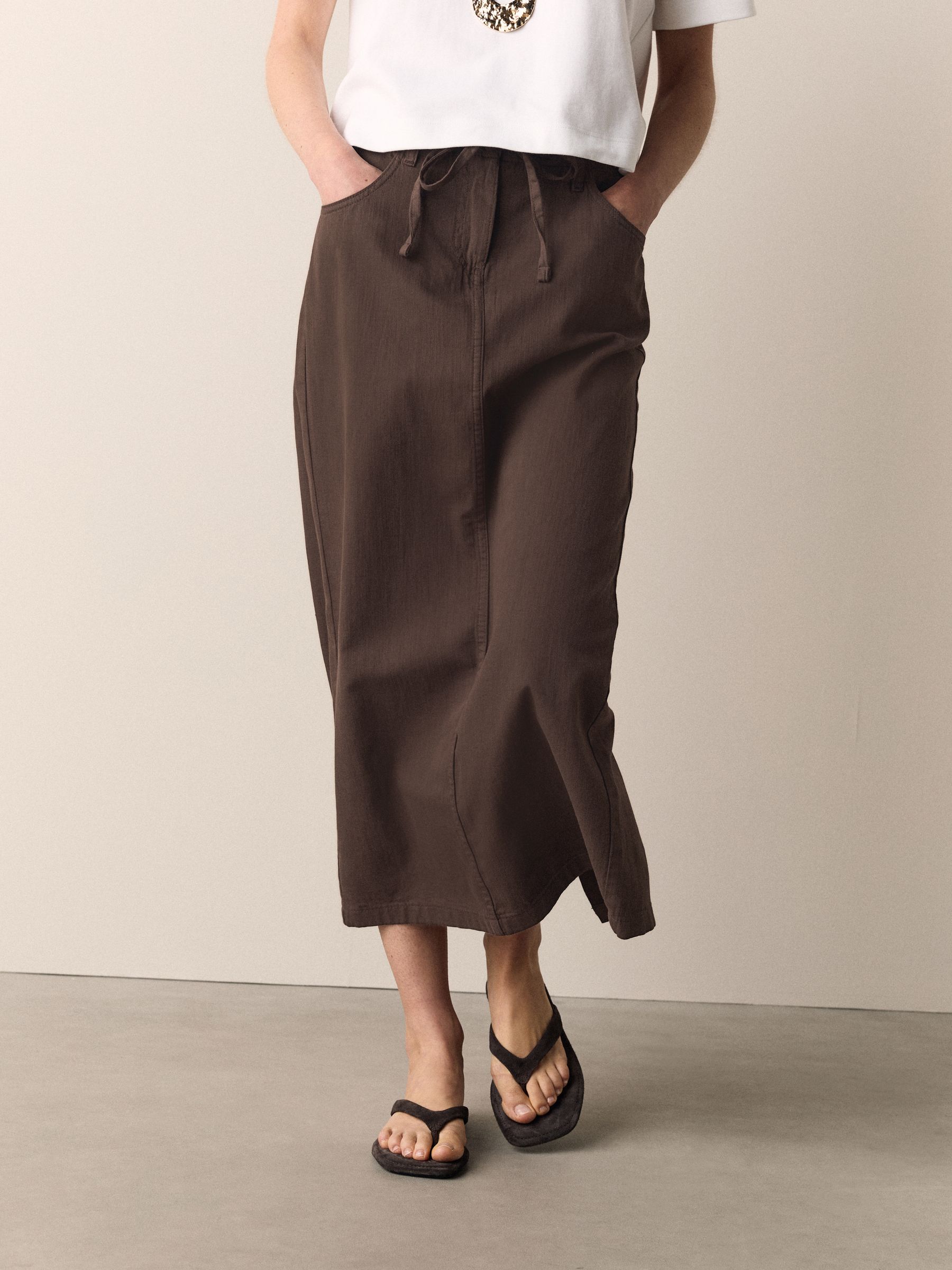 Buy Chocolate Brown Cotton Linen Blend Midi Skirt from Next USA