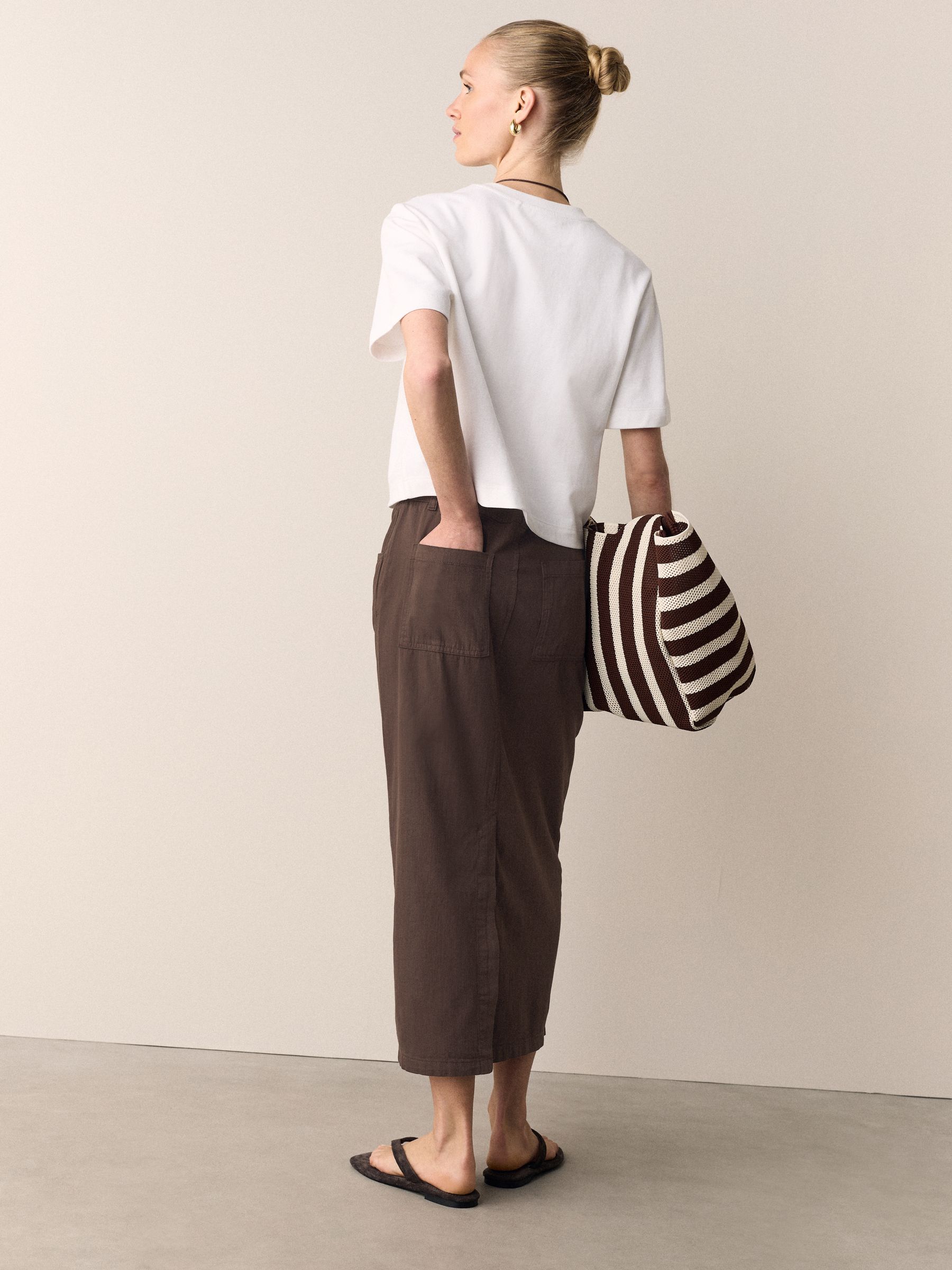 Buy Chocolate Brown Cotton Linen Blend Midi Skirt from Next USA