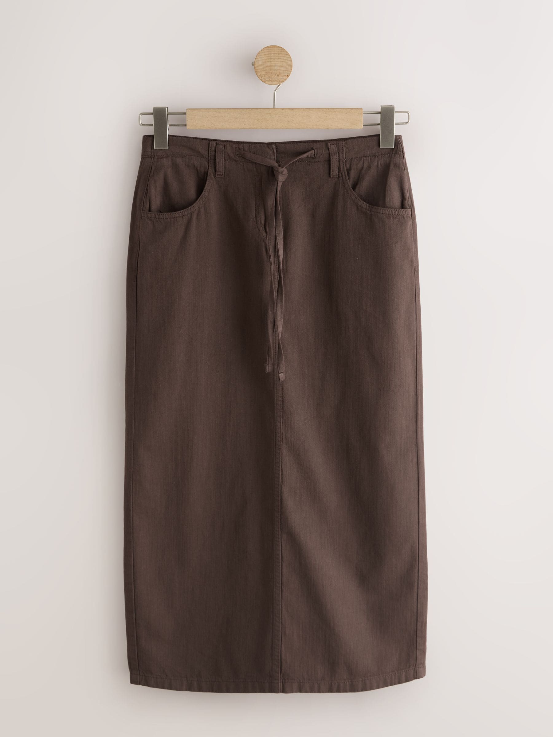 Buy Chocolate Brown Cotton Linen Blend Midi Skirt from Next USA