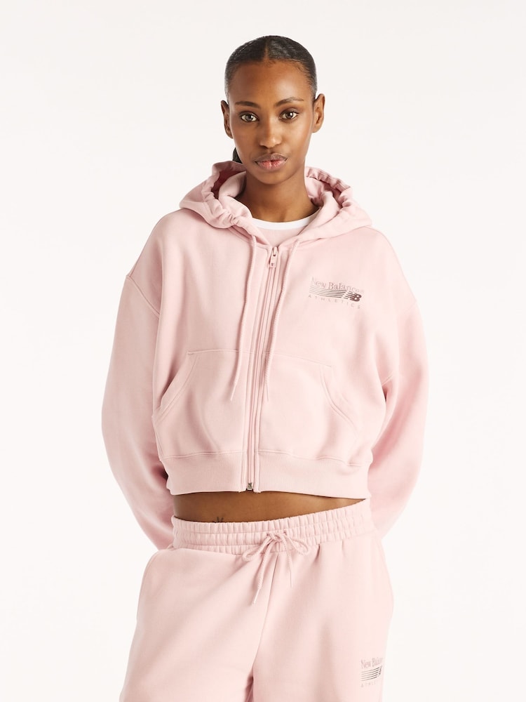 New Balance Pale Pink Trackside Fleece Full Zip Hoodies - Image 2 of 5