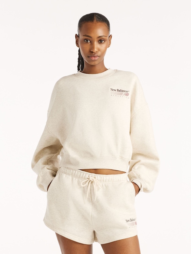 New Balance Cream Trackside Crew Neck Sweat Top - Image 1 of 5 New Balance Cream Trackside Crew Neck Sweat Top - Image 1 of 5