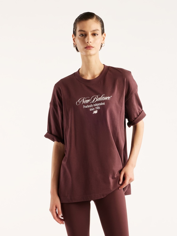 New Balance Brown Pressed Flowers Memories Overs T-Shirt - Image 1 of 6