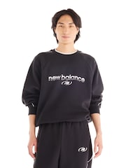 New Balance Black Trackside Fleece Crew Neck Sweat Top - Image 1 of 5