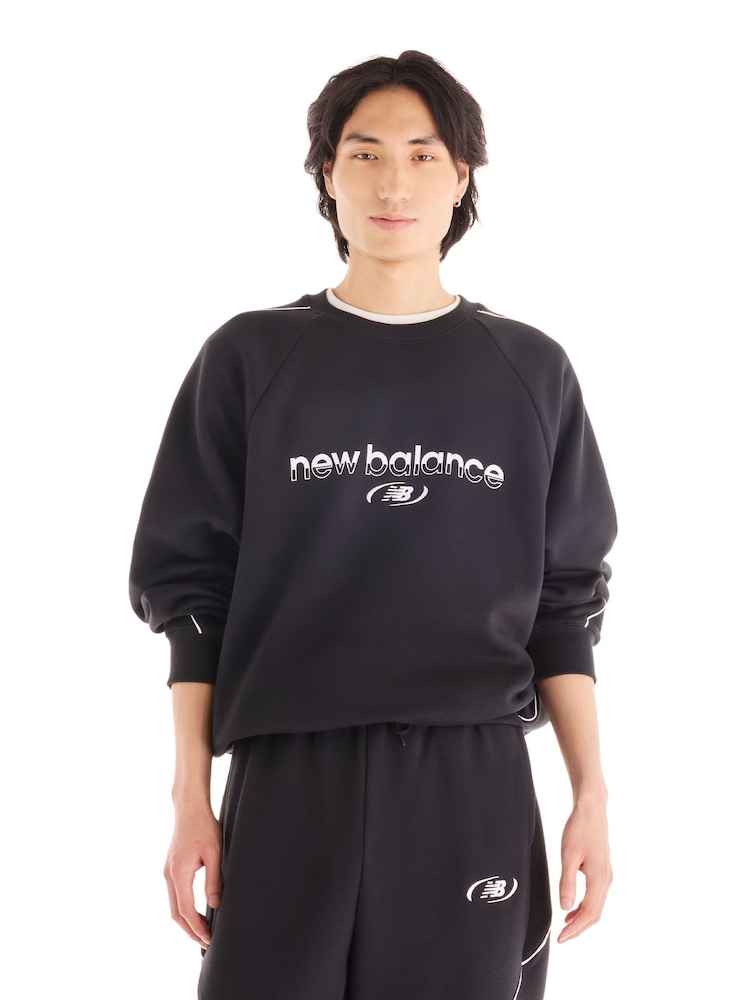New Balance Black Trackside Fleece Crew Neck Sweat Top - Image 1 of 5