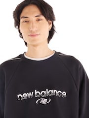 New Balance Black Trackside Fleece Crew Neck Sweat Top - Image 3 of 5