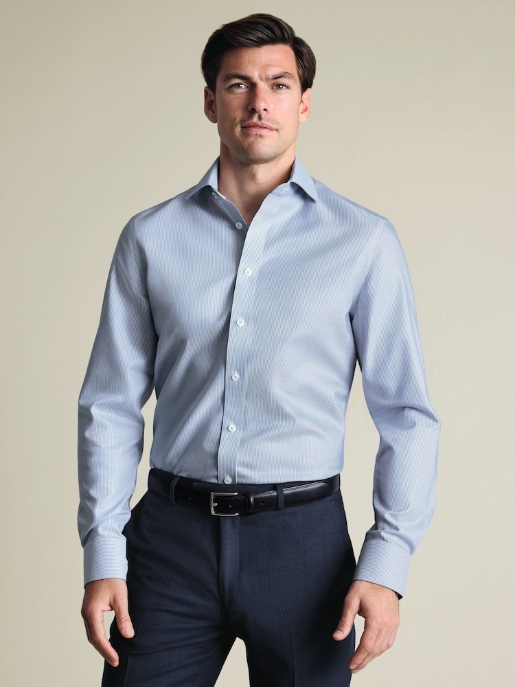 כחול  - Charles Tyrwhitt חולצת אל-קמט ארוגה עם צווארון חתוך - תמונה 1 מתוך 8