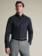 Charles Tyrwhitt Black Non-Iron Stretch Texture Shirt - Image 1 of 7