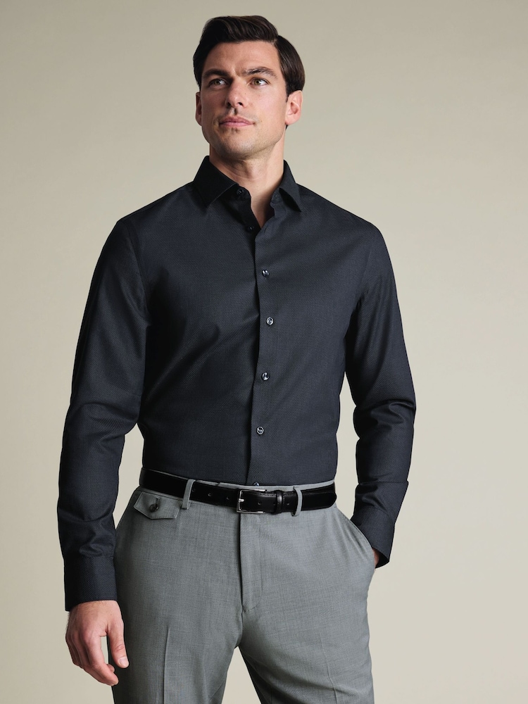Charles Tyrwhitt Black Non-Iron Stretch Texture Shirt - Image 1 of 7