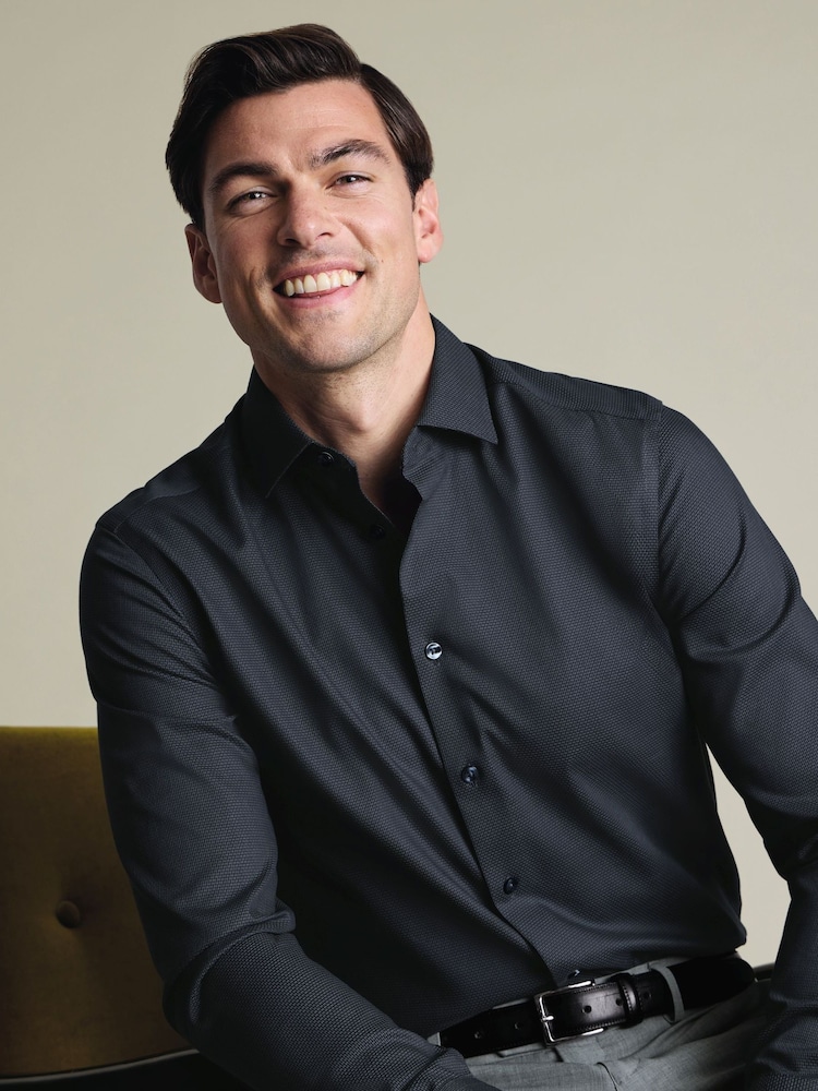 Charles Tyrwhitt Black Non-Iron Stretch Texture Shirt - Image 2 of 7