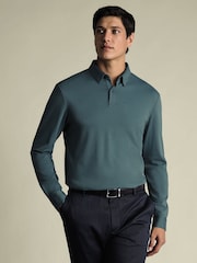 Charles Tyrwhitt Green Long Sleeve Jersey Polo Shirt - Image 1 of 6