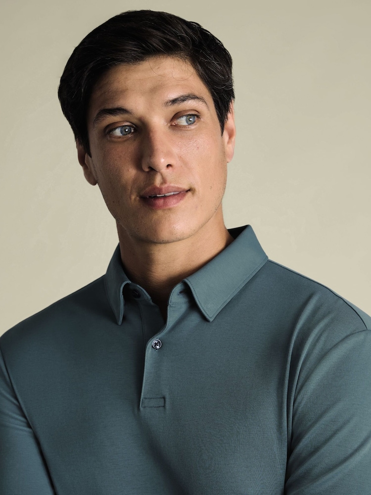 Charles Tyrwhitt Green Long Sleeve Jersey Polo Shirt - Image 2 of 6