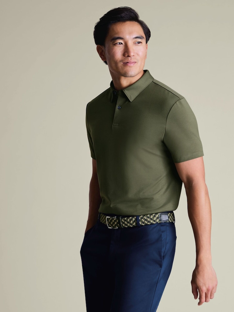 Charles Tyrwhitt Green Short Sleeve White Performance Long Sleeve Jersey Polo Shirt - Image 1 of 4 Charles Tyrwhitt Green Short Sleeve White Performance Long Sleeve Jersey Polo Shirt - Image 1 of 4