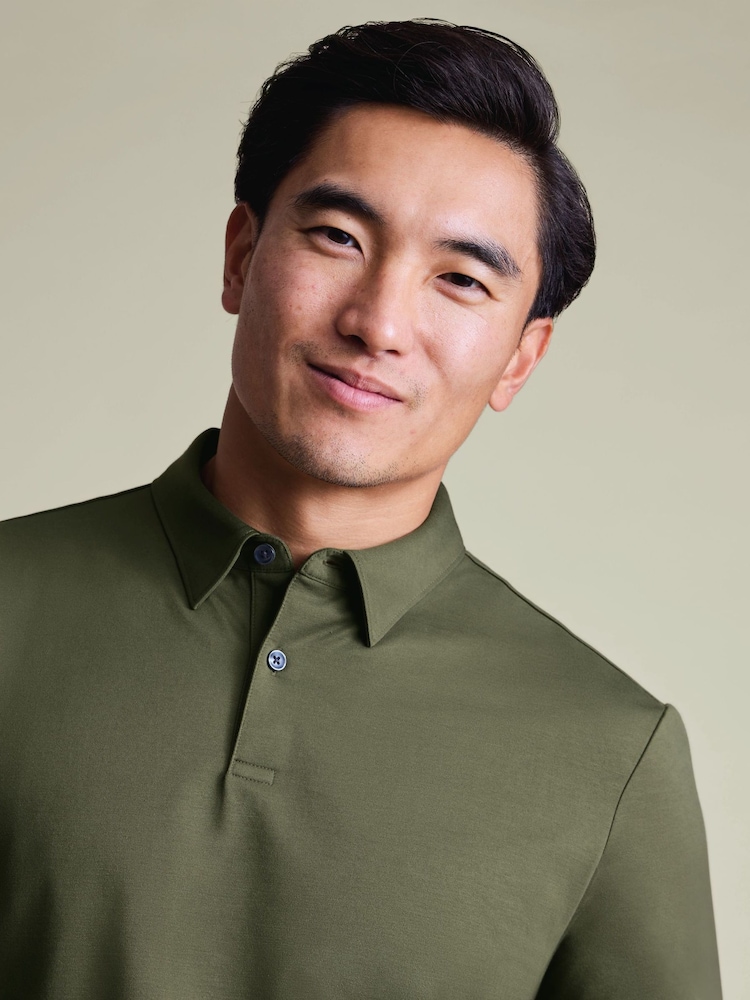 Charles Tyrwhitt Green Short Sleeve White Performance Long Sleeve Jersey Polo Shirt - Image 2 of 4 Charles Tyrwhitt Green Short Sleeve White Performance Long Sleeve Jersey Polo Shirt - Image 2 of 4