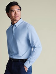 Charles Tyrwhitt Blue Long Sleeve White Performance Long Sleeve Jersey Polo Shirt - Image 1 of 5