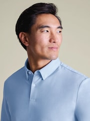 Charles Tyrwhitt Blue Long Sleeve White Performance Long Sleeve Jersey Polo Shirt - Image 2 of 5