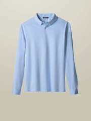 Charles Tyrwhitt Blue Long Sleeve White Performance Long Sleeve Jersey Polo Shirt - Image 3 of 5