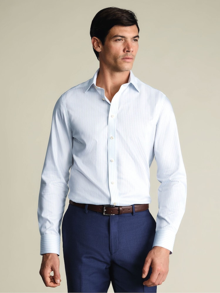Charles Tyrwhitt Sky Blue Non-Iron Twill Stripe Shirt - Image 1 of 8