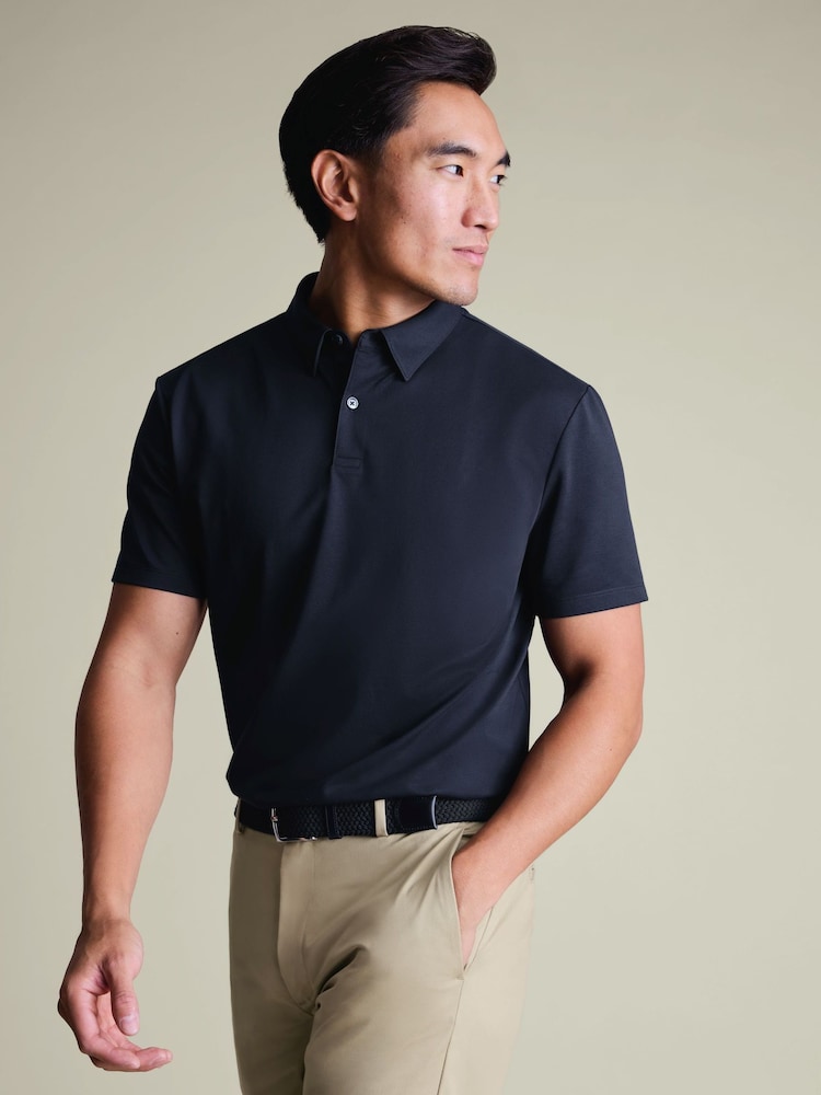 Charles Tyrwhitt Navy Short Sleeve Performance Long Sleeve Jersey Polo Shirt - Image 1 of 5