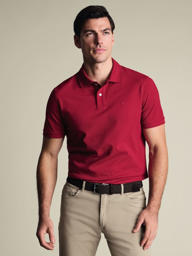 Charles Tyrwhitt Red Short Sleeve Cotton Stretch Pique Polo Shirt - Image 1 of 5 Charles Tyrwhitt Red Short Sleeve Cotton Stretch Pique Polo Shirt - Image 1 of 5