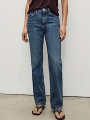 Mango Blue Mid Rise Straight Fit Jeans - Image 1 of 5