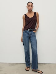 Mango Blue Mid Rise Straight Fit Jeans - Image 2 of 5