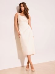 Lipsy White Petite Sequin Bodice Square Neck Midi Dress - Image 1 of 4