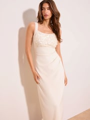 Lipsy White Petite Sequin Bodice Square Neck Midi Dress - Image 3 of 4