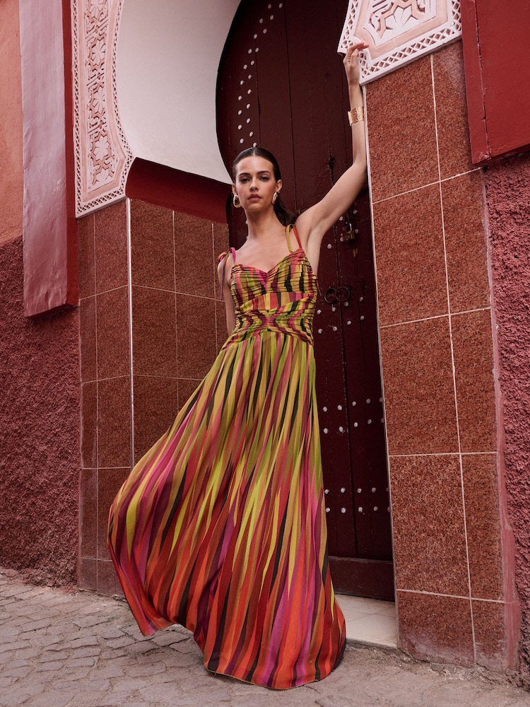 Lipsy Orange Check Print Strappy Fit And Flare Maxi Dress - Image 1 of 4